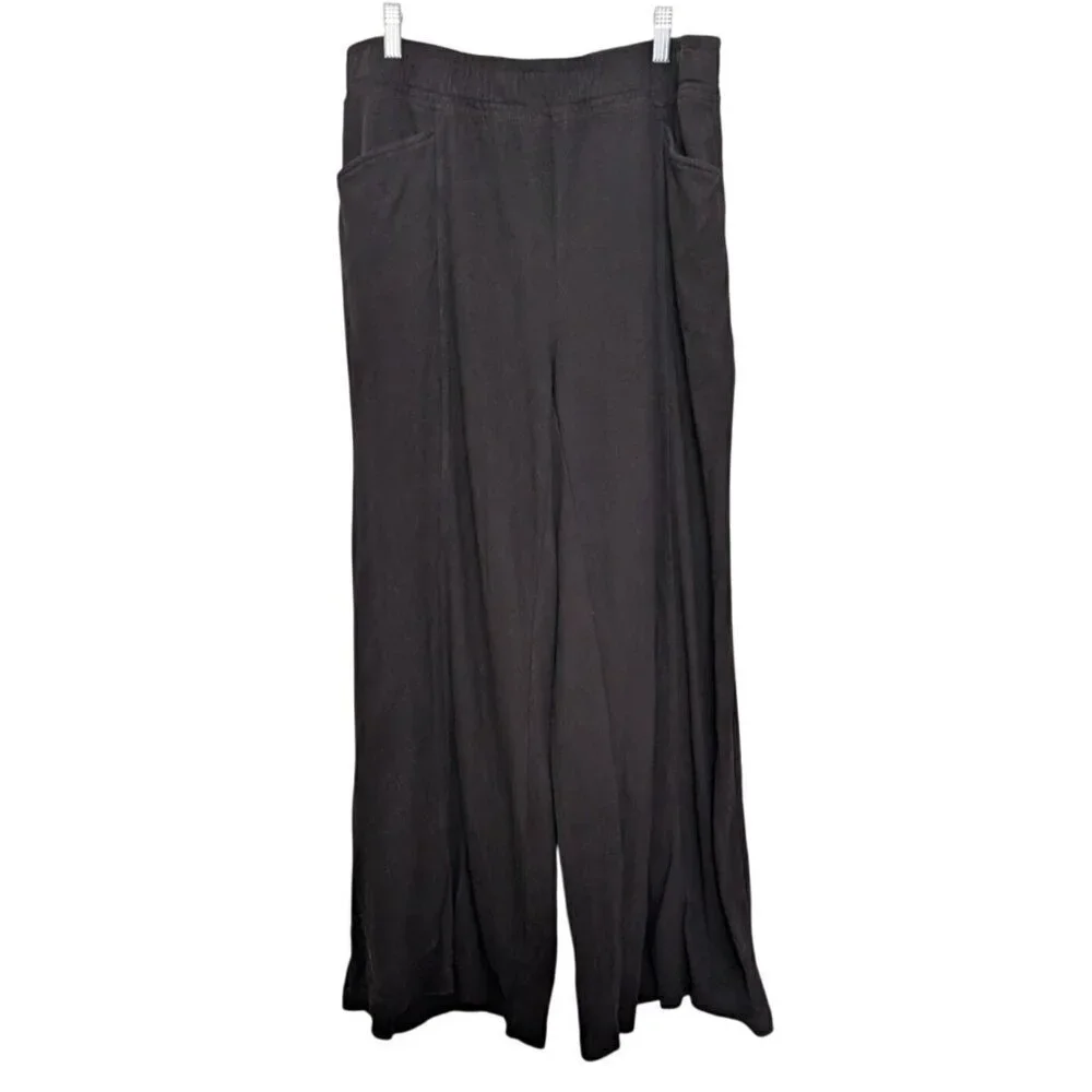 Wilt Wide Leg Pull On Pants Womens Size Large Black 100% Cotton Elastic Waist